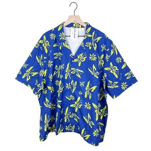Collusion X Butterfly Print Camp Collar Beach Shirt Blue Yellow Size XL